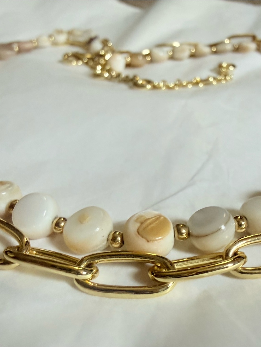 Talbots Gold Chain Necklace with White and Cream Beads